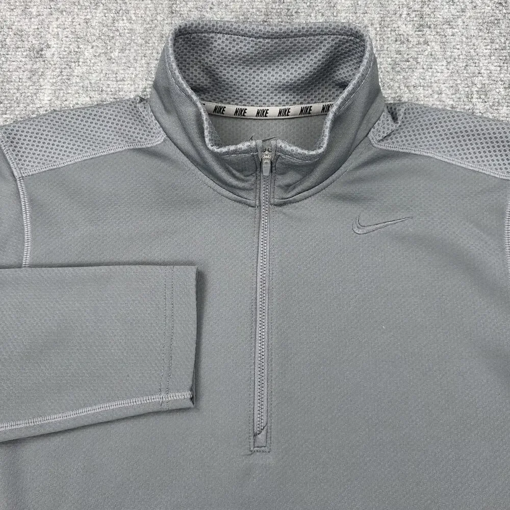 Nike Pullover Mens Medium Gray Dri-FIT 1/4 Zip Mock Neck Athletic Performance